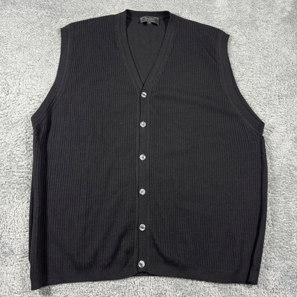 Raffi Sweater Vest Mens XL Black Wool Ribbed Button Front Made in Italy